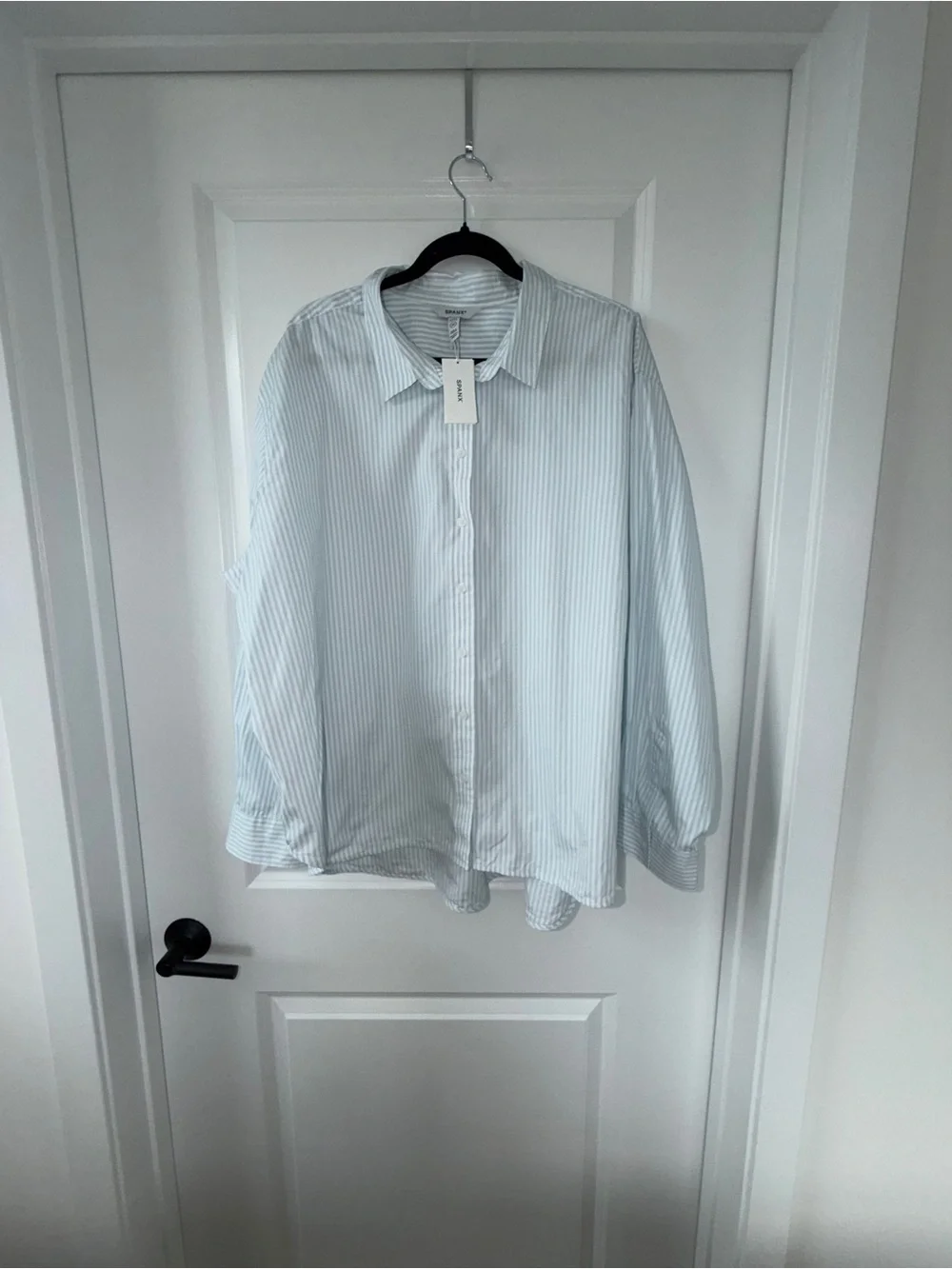 SPANX Women’s Poplin Oversized Blue & White Striped Button Down | 2XL | NWT - Picture 4 of 5
